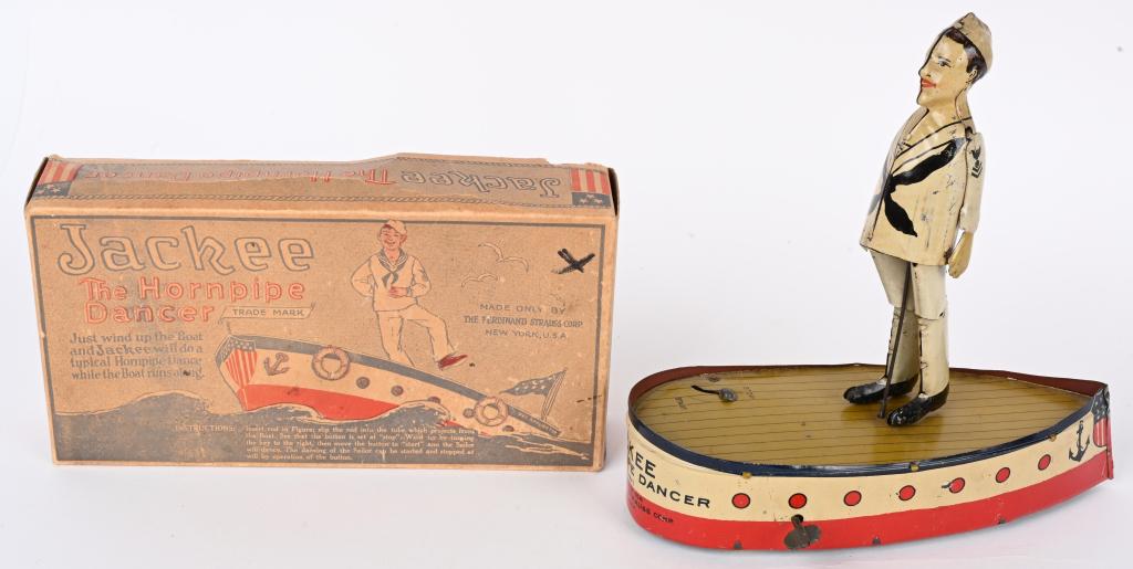 STRAUSS TIN WINDUP JACKIE HORNPIPE DANCER w/ BOX (1 of 9)