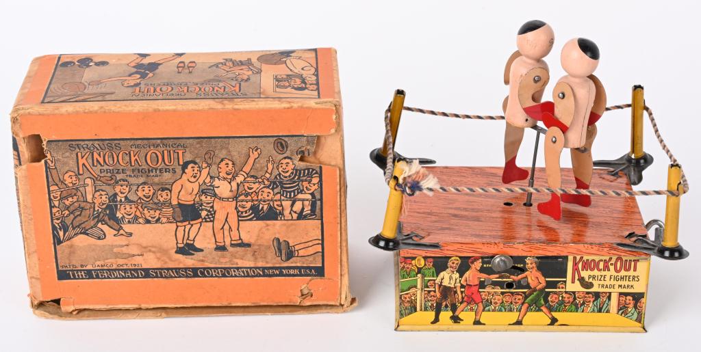 STRAUSS TIN WINDUP KNOCK OUT PRIZE FIGHTERS w/ BOX (1 of 9)