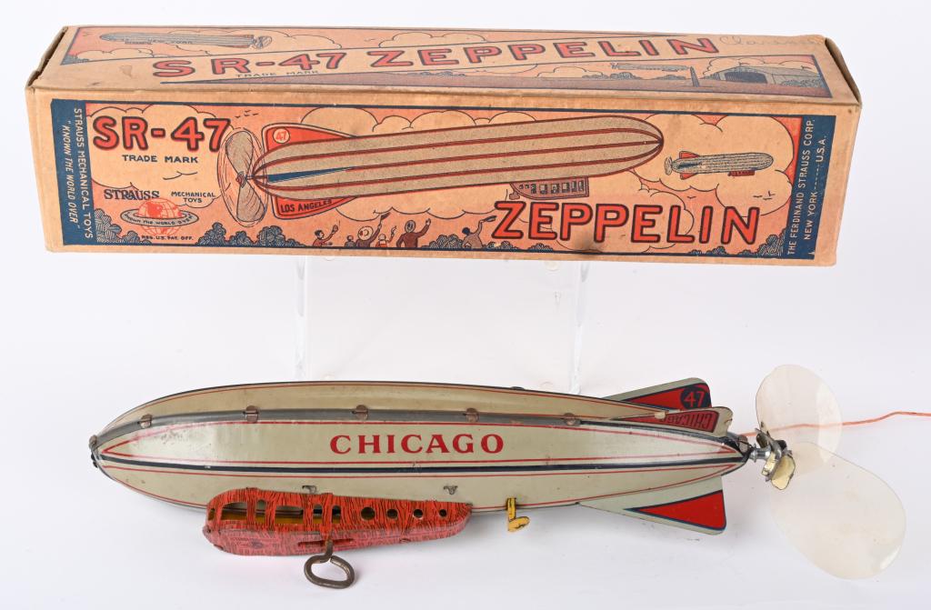 STRAUSS TIN WINDUP CHICAGO SR-47 ZEPPELIN w/ BOX (1 of 10)