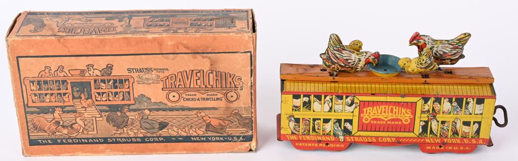 STRAUSS TIN WINDUP TRAVEL CHICKS w/ BOX (1 of 7)