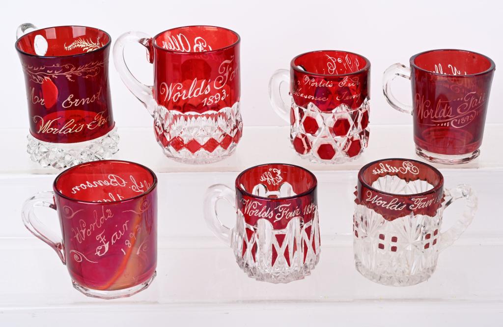 7 WORLDS COLUMBIAN EXPOSITION RUBY FLASH MUGS (1 of 4)