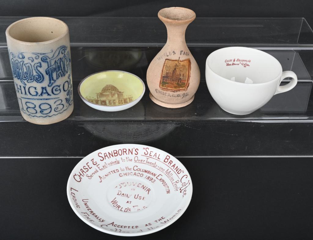 COLUMBIAN EXPOSITION STONEWARE MUG & ADV CHINA (1 of 4)