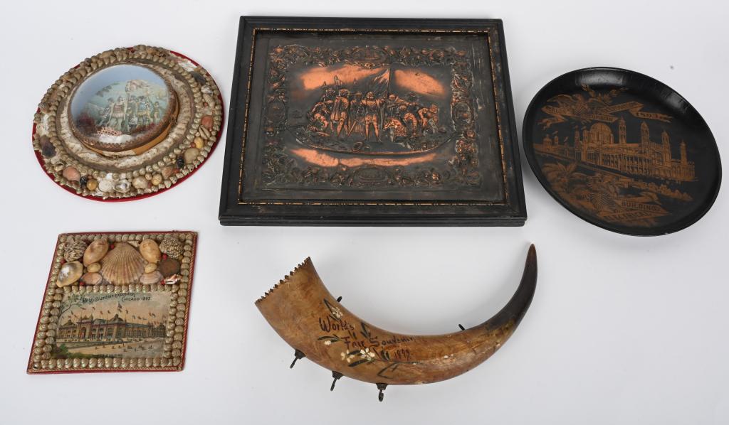 5 WORLDS COLUMBIAN EXPOSITION SOUVENIRS SHELL ART (1 of 5)