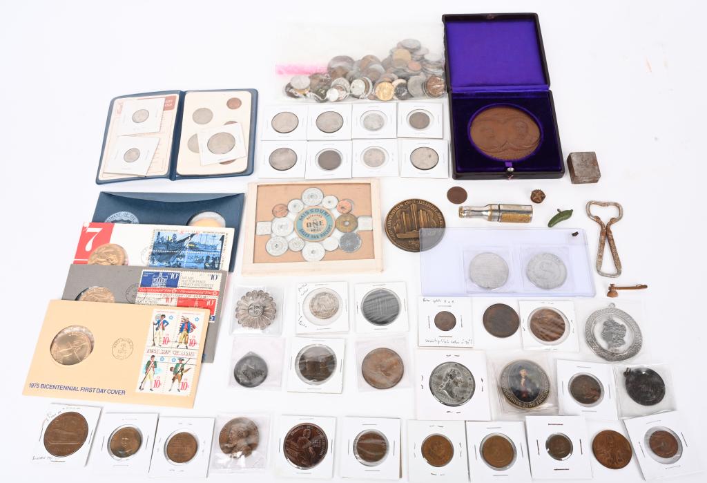 LG LOT VINTAGE TOKENS & MEDALS * 1902 SCOVILL MFG (1 of 13)