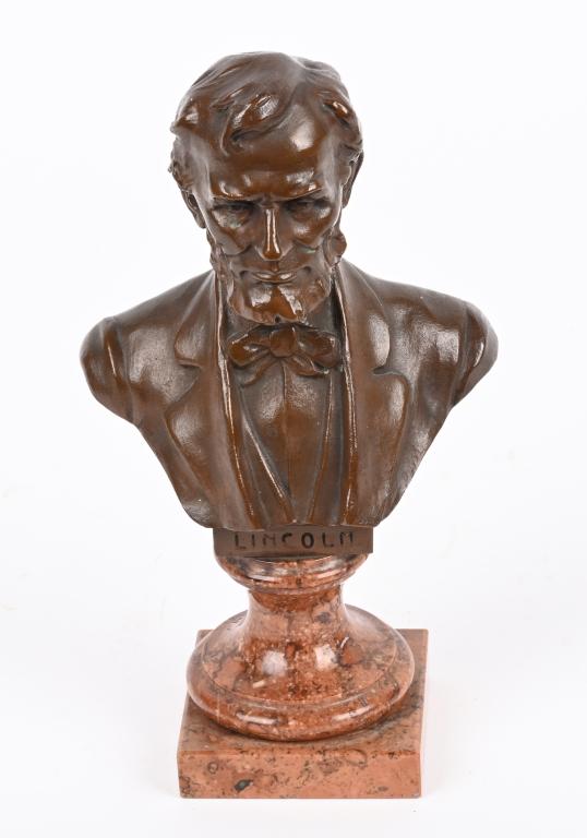 BRONZE ABRAHAM LINCOLN BUST on MARBLE, H. MULLER (1 of 6)