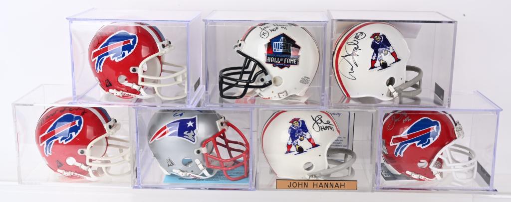 LOT (7) SIGNED HOF PATRIOTS / BILLS MINI HELMETS (1 of 1)