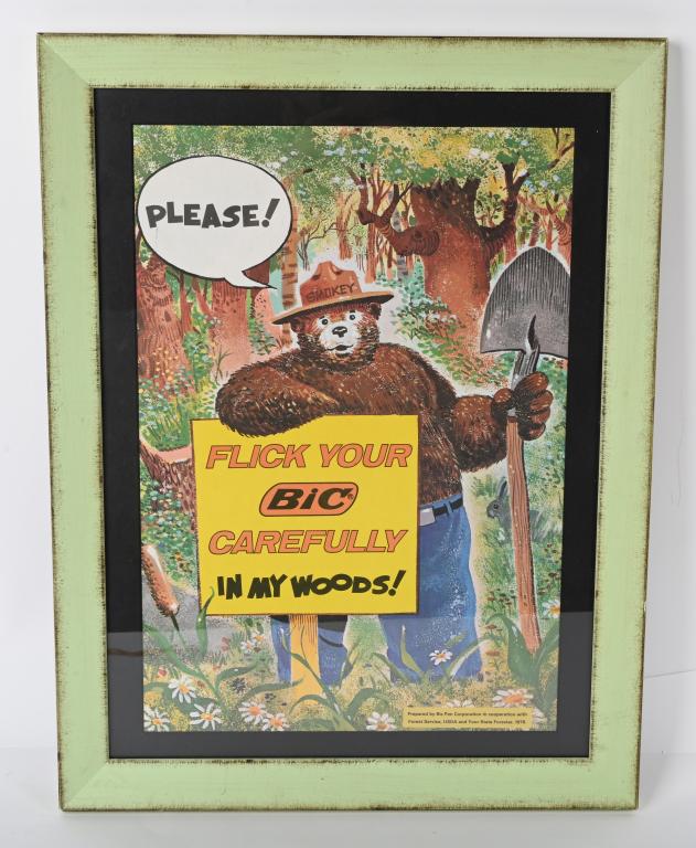 VINTAGE BIC LIGHTER SMOKEY BEAR AD POSTER (1 of 2)