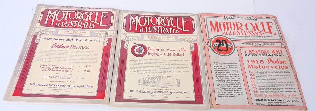LOT (3) MOTORCYCLE ILLUS. 1913-1914 (1 of 11)