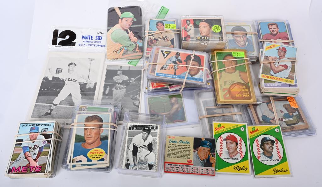 HUGE SHOE BOX LOT PRE 1970 BASEBALL CARDS: Most of this group is excellent at least. Sports includes baseball, football, boxing, basketball and football. Partial inventory includes a 1910 Mecca Jack Johnson vg, (5) R315 Grimes, Lindstrum, Gosl