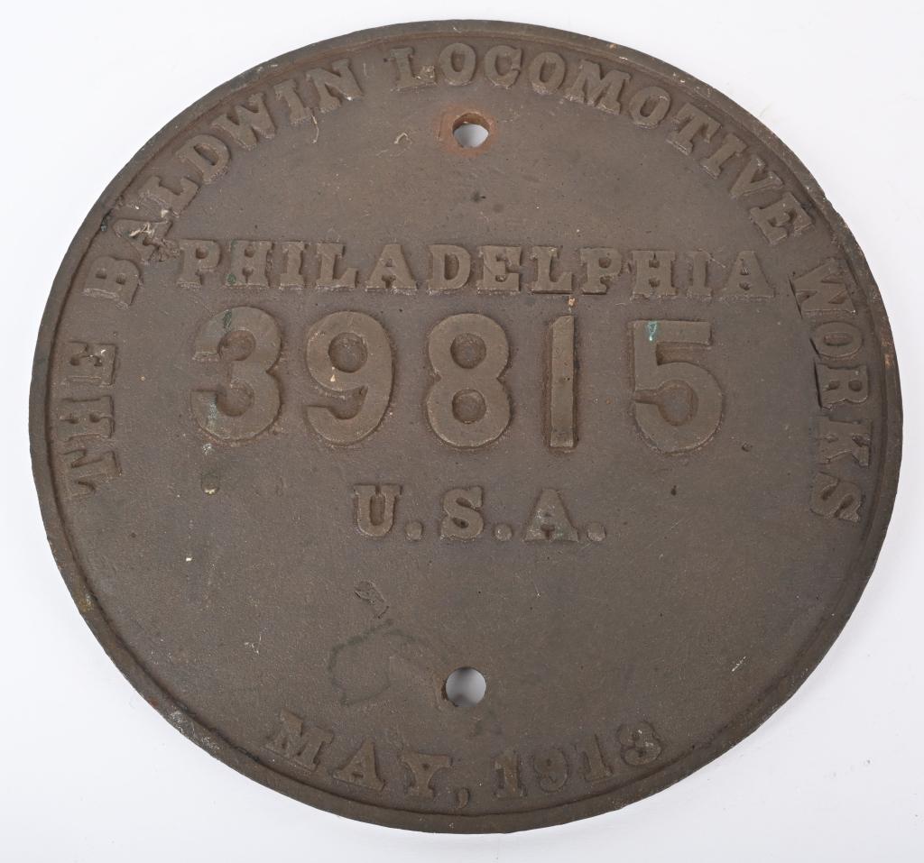 1913 BALDWIN LOCOMOTIVE BUILDER PLATE 39813 (1 of 2)