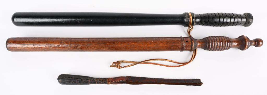 2- POLICE NIGHT STICKS, and LEATHER BLACKJACK (1 of 2)