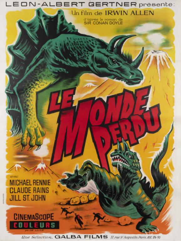 THE LOST WORLD FRENCH GRANDE ON LINEN: Jill St. John, Claude Rains, Michael Rennie 1970's RR, 47x63, France, 20th Century Fox, B+ condition