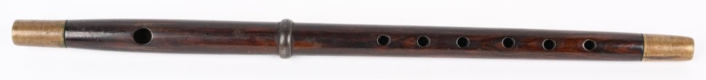 PRE CIVIL WAR - CIVIL WAR PERIOD FIFE: 15 inch rosewood fife that, while unmarked, displays many of the characteristics of pre Civil War - Civil War fifes. The brass 1 & 1/8" ferrules are tapered and each ferrule has two punch marks Each f