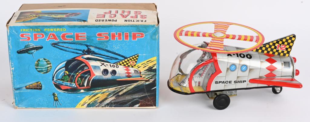 JAPAN TIN FRICTION SPACE SHIP X-100 w/ BOX (1 of 8)