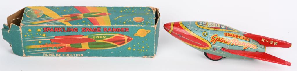 JAPAN TIN FRICTION SPARKLING SPACE RANGER w/ BOX (1 of 8)