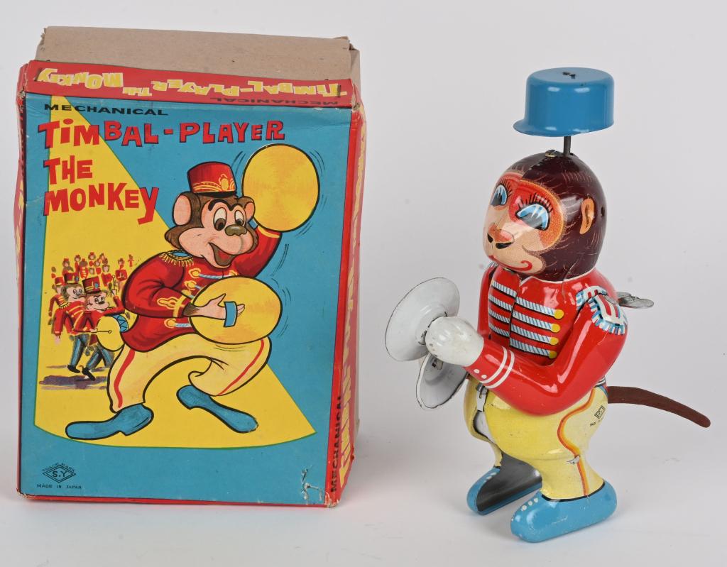 JAPAN TIN WINDUP TIMBAL PLAYER MONKEY w/ BOX (1 of 5)