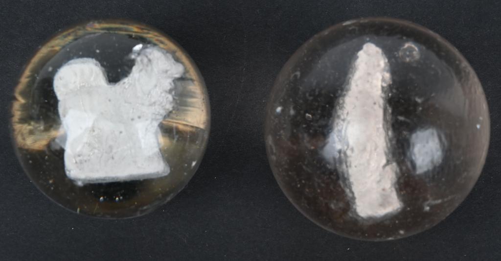 1 7/8" PARROT & 1 5/8" CHOW DOG SULFIDE MARBLES (1 of 5)