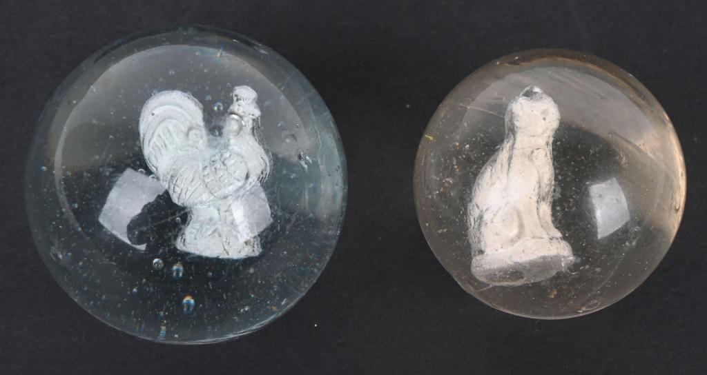 2 1/8" ROOSTER & 1 7/8" CAT SULFIDE MARBLES (1 of 5)