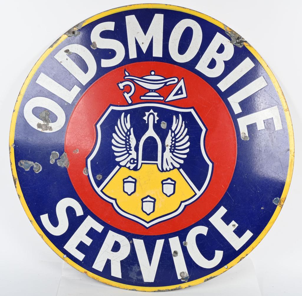 Oldsmobile Service w/Crest Logo Porcelain Sign (1 of 2)