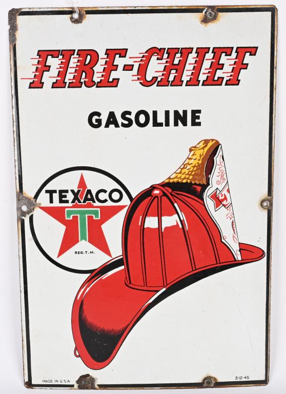 Texaco (white-T) Fire Chief Gasoline Sign (1 of 2)