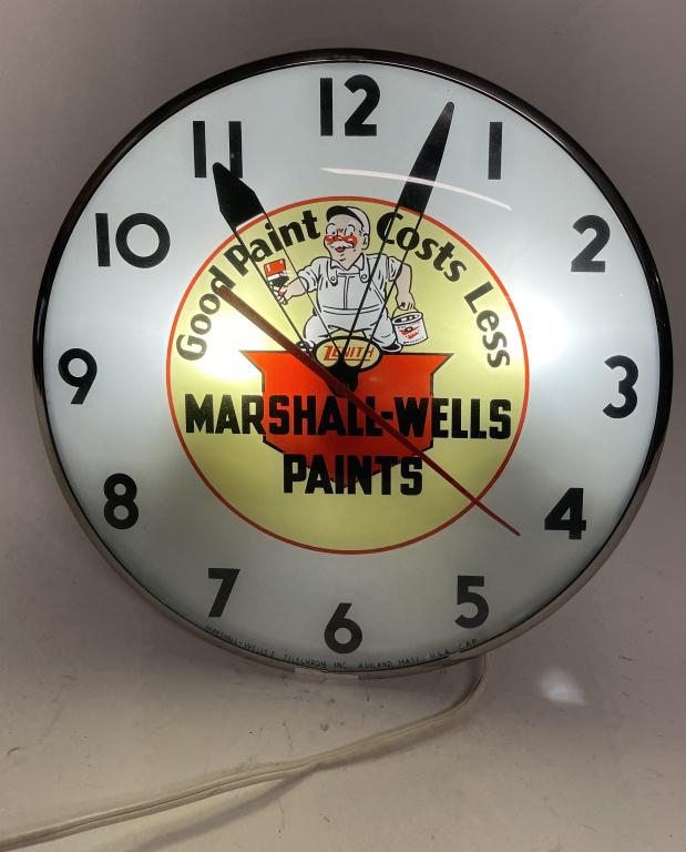 Marshall-Wells Paints w/Logo Lighted Clock (1 of 2)