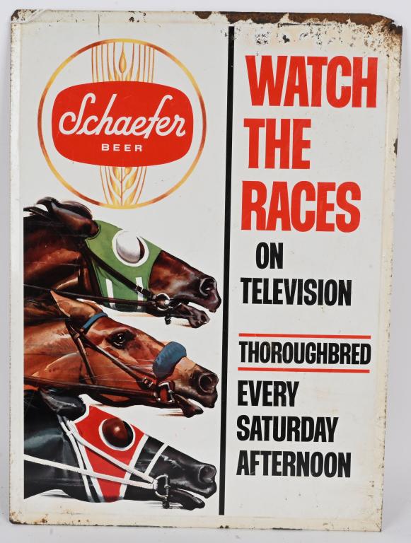 Schaefer Beer "Watch The Races" Metal Sign (1 of 2)