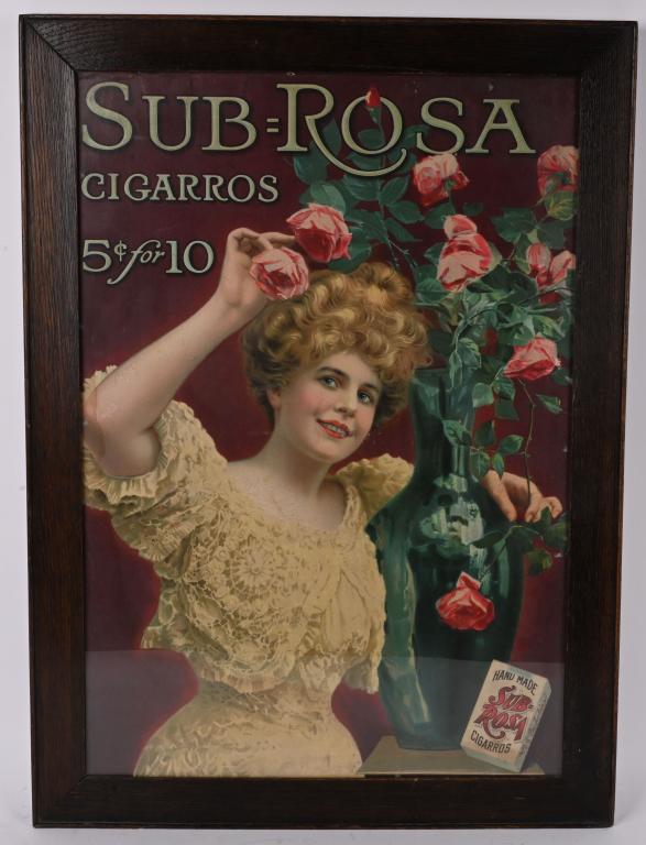 SUB ROSA CIGARROS CARDBOARD ADVERTISING SIGN (1 of 3)
