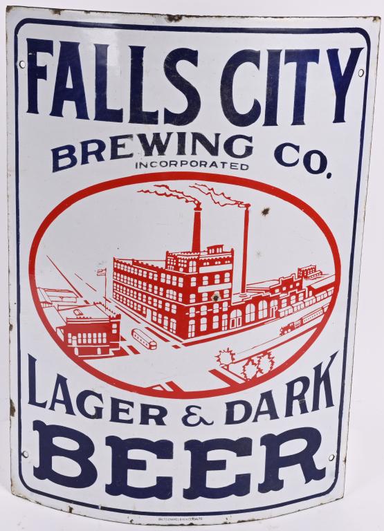 1910 FALLS CITY BREWING PORCELAIN CORNER SIGN (1 of 2)