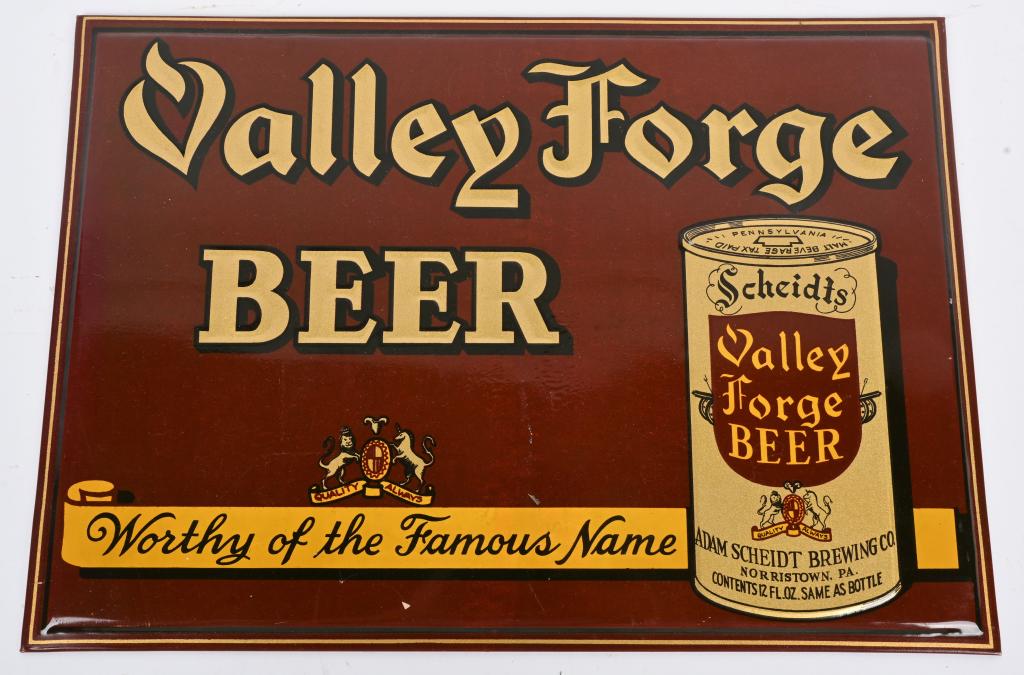 VALLEY FORGE BEER TIN ADVERTISING SIGN (1 of 2)