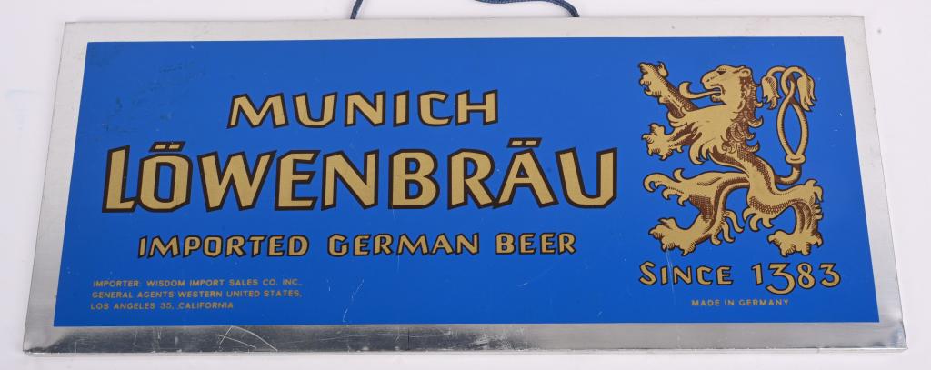 LOWENBRAU BEER TIN OVER BOARD SIGN (1 of 2)