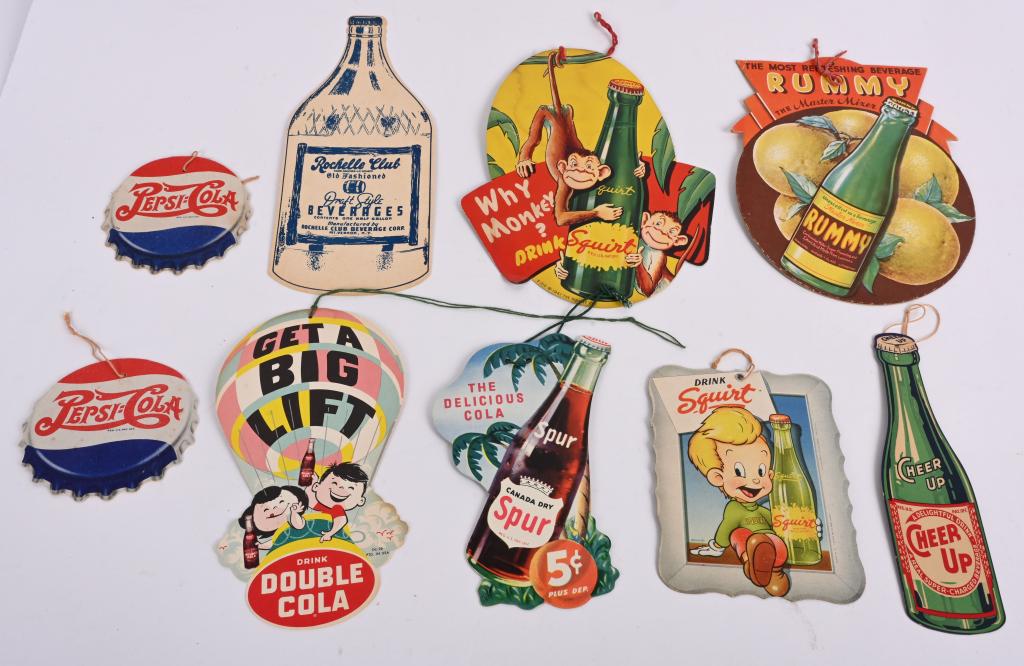 9- SODA POP CARDBOARD ADVERTISING FAN PULLS (1 of 3)