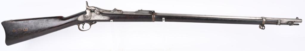 SPRINGFIELD 1888 ROD BAYONET TRAPDOOR RIFLE: SERIAL NUMBER 592034 BARREL 32-5/8" CALIBER 45-70 GOV'T MAUFACTURED 1890. Produced at Springfield with one piece stock with cartouche SWP 1890. Low arch breech dated 1884 and fitted with Buffington ad