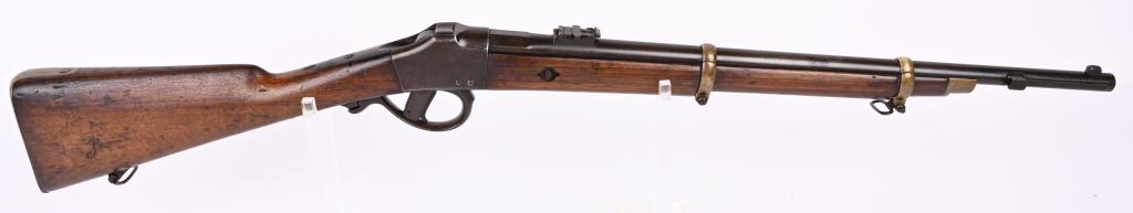 11mm BELGIUM COMBLAIN CARBINE DATED 1892: SERIAL 277. BARREL 22 3/4". CALIBER 11MM. The left side of the receiver is marked “EM & L Nagant / A. Liege / 277” The right side of the receiver is marked “1892”. The left side of the barrel 