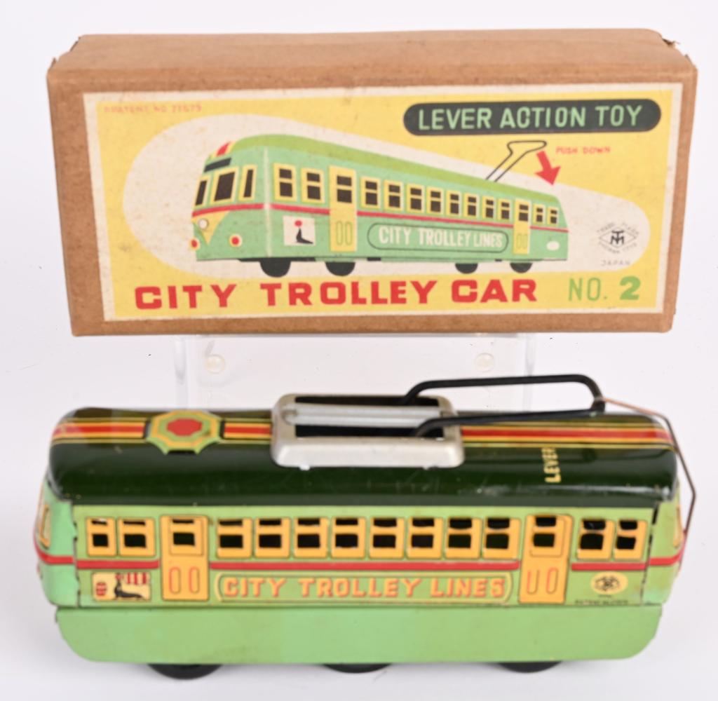 JAPAN TIN LEVER ACTION CITY TROLLEY w/ BOX (1 of 6)