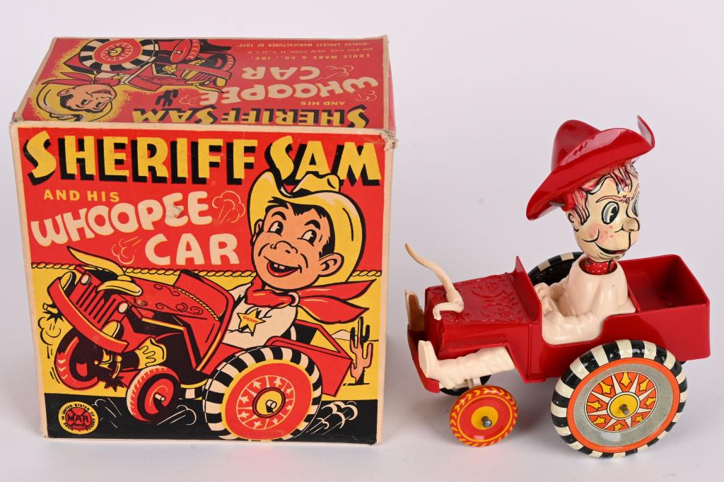 MARX WINDUP SHERIFF SAM WHOOPEE CAR w/ BOX (1 of 7)