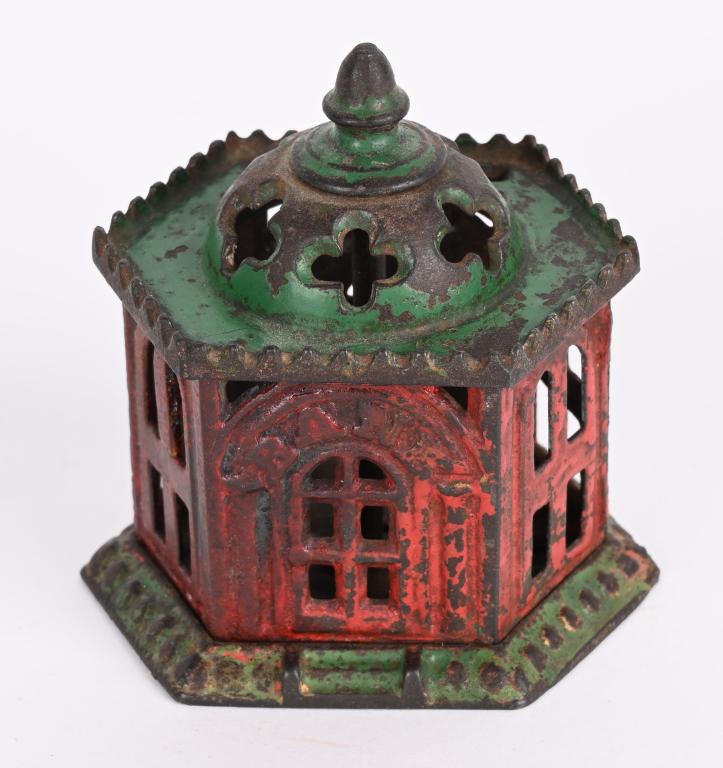 KYSER REX CAST IRON BUILDING STILL BANK: Nice original bank with no cracks or breaks. 3 1/4" Very Good