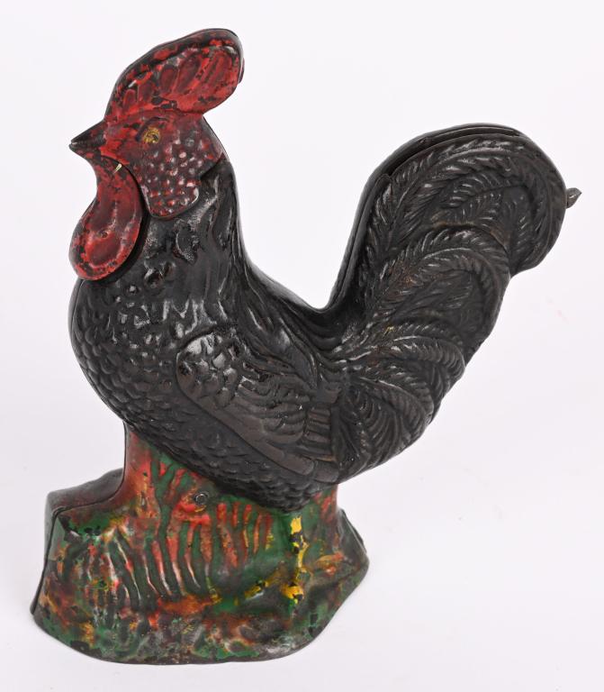KEYSER & REX CAST IRON ROOSTER MECHANICAL BANK (1 of 4)