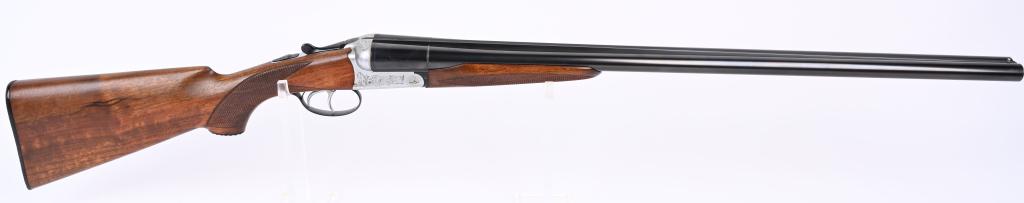 BERETTA SILVER HAWK SXS 12 GA. SHOTGUN: SERIAL NUMBER 8057. BARRELS. 28". GAUGE 12. CHAMBERS 2 3/4". CHOKE * / ***. LOP 14 1/8". Features matted solid rib, blue finish, manual ejection, coin finish engraved box lock frame, double triggers, 