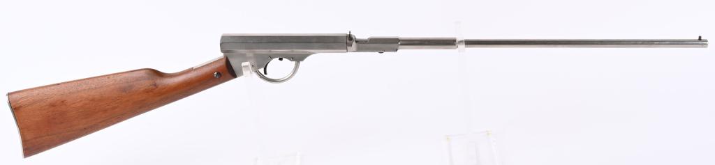HIGH CONDITION MODEL 1 QUACKENBUSH AIR RIFLE: SERIAL 29056. BARREL 16 3/4. CALIBER (21 cal. BB projectile with felt sabot) The H. M. Quackenbush Co. was formed in 1871 in Herkimer, NY. The Model 1 was patent in 1876. It features a full nickel pla