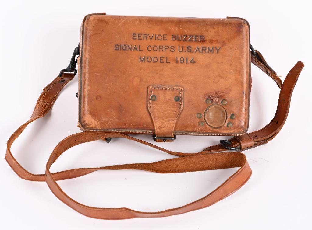 WW1 US ARMY SIGNAL CORPS SERVICE BUZZER MODEL 1914: This telephone-telegraph dating back to World War I was designed to be used by ground troops in situations where telegraph and phone lines were in poor shape. It could be used as a field telephone, or