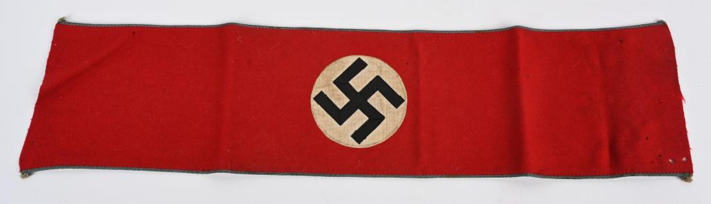 WWII POLITICAL LEADER "SONDERBEAUFTRAGTER" ARMBAND: Nice quality, second pattern, multi-piece wool and rayon construction "SONDERBEAUFTRAGTER" (Specially employed persons) armband. Was authorized for wear only at the KREIS, GAU and REICH levels. Armban