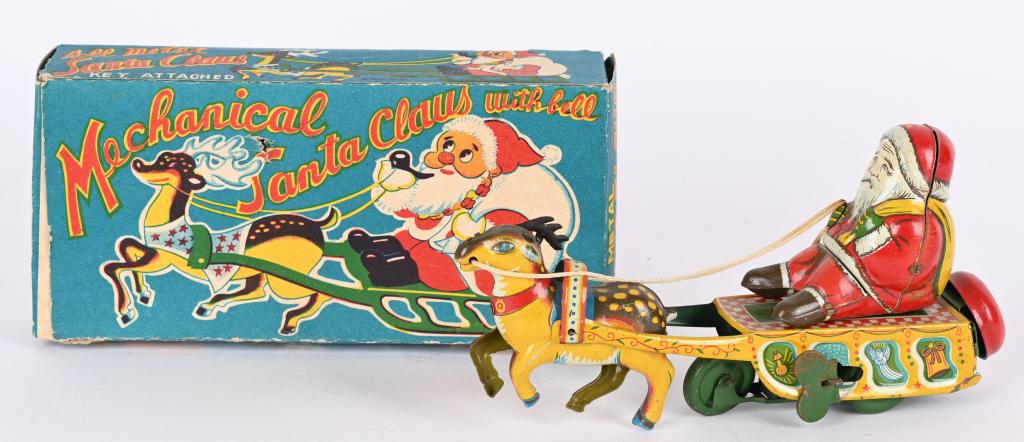 JAPAN TIN WINDUP SANTA CLAUS WITH BELL w/ BOX (1 of 5)