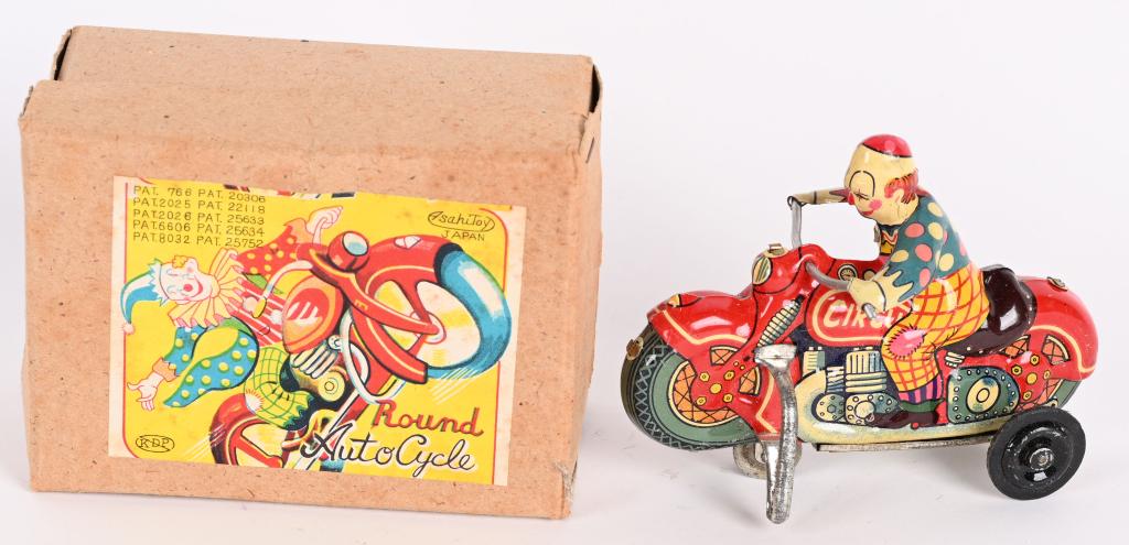 JAPAN TIN WINDUP CIRCUS ROUND AUTO cycle w/ BOX (1 of 7)