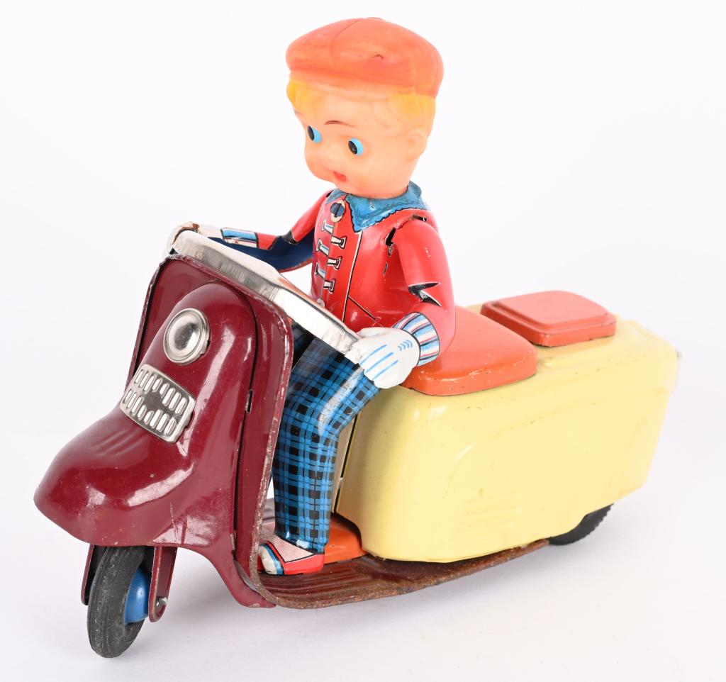 JAPAN TIN FRICTION BOY ON MOTOR SCOOTER (1 of 4)