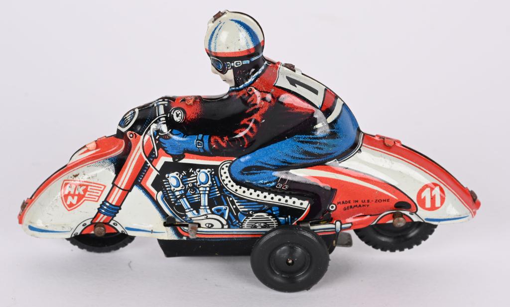 US ZONE GERMANY TIN FRICTION RACING MOTORCYCLE (1 of 2)