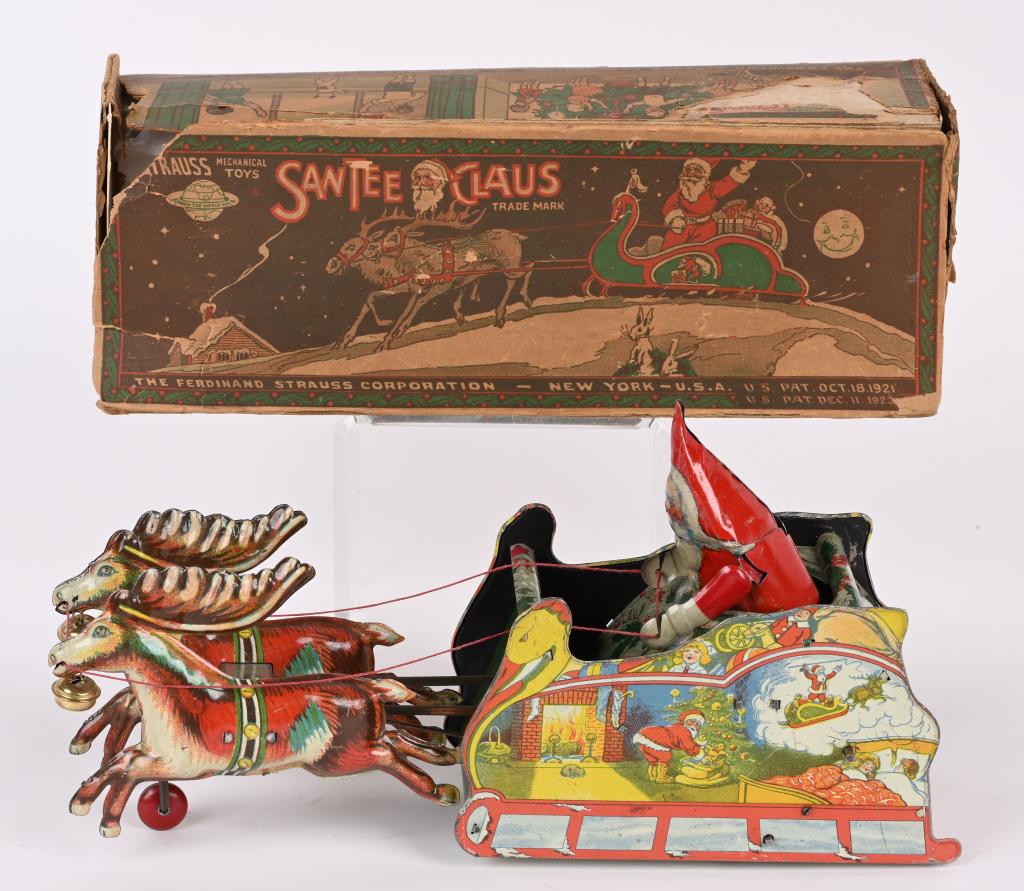 STRAUSS TIN WINDUP SANTEE CLAUS w/ BOX (1 of 9)