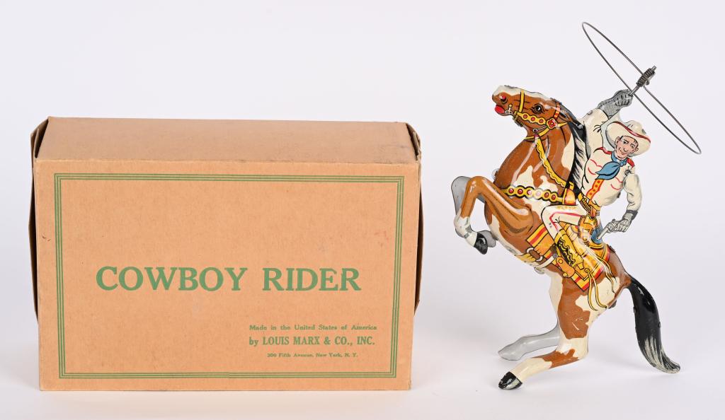MARX TIN WINDUP COWBOY RIDER w/ BOX (1 of 4)