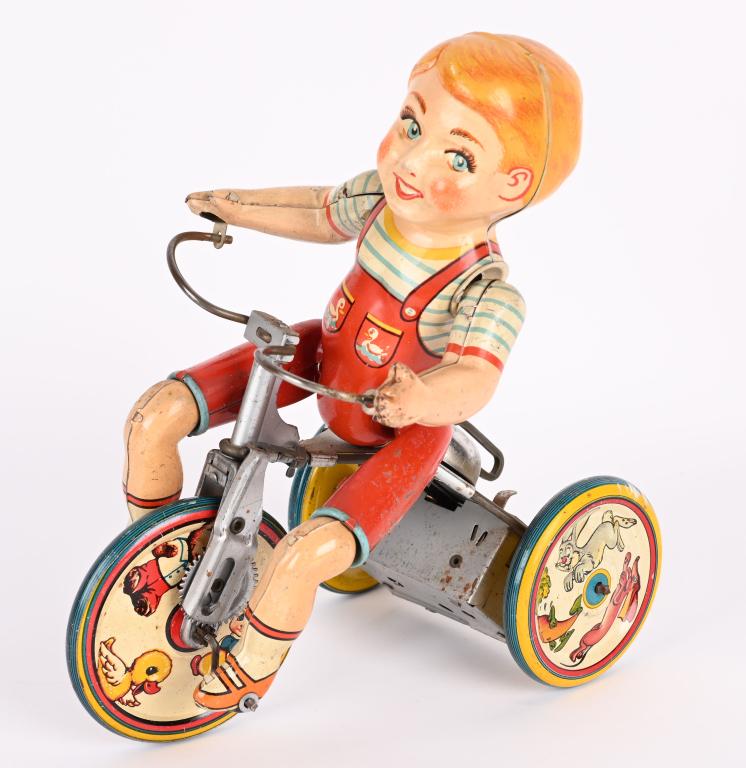 UNIQUE ART TIN WINDUP KIDDY CYCLIST (1 of 3)