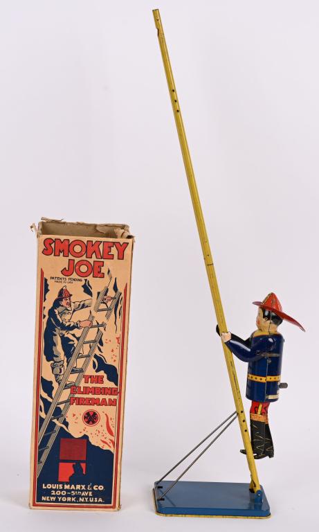 MARX TIN WINDUP SMOKEY JOE FIREMAN w/ BOX (1 of 9)