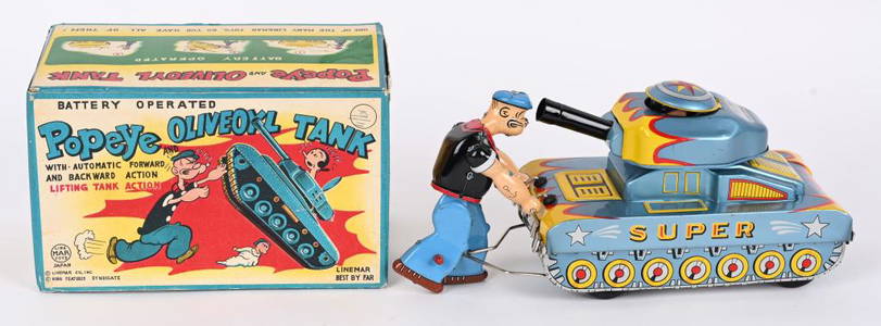 LINEMAR BATTERY OP POPEYE & OLIVE OYL TANK w/ BOX